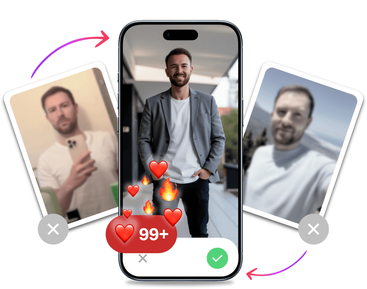 AI-generated dating app photos before & after