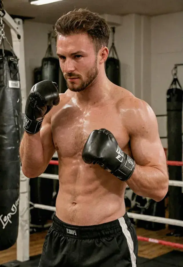 Ein Mann, der in einem Fitnessstudio boxt